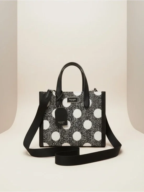 Kate Spade Polka Dot Tweed Satchel Crossbody NWT Black White 2 Way Bag - Picture 7 of 17